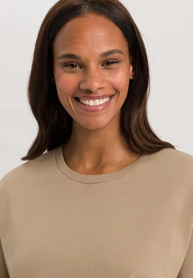 Cotton Round Neck Top Deep Taupe Women HANRO Lounge Tops