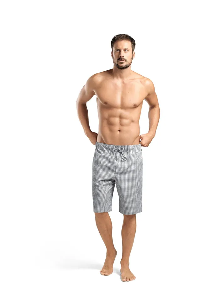 Cotton Woven Drawstring Shorts Shaded Check Men HANRO Pajama Bottoms