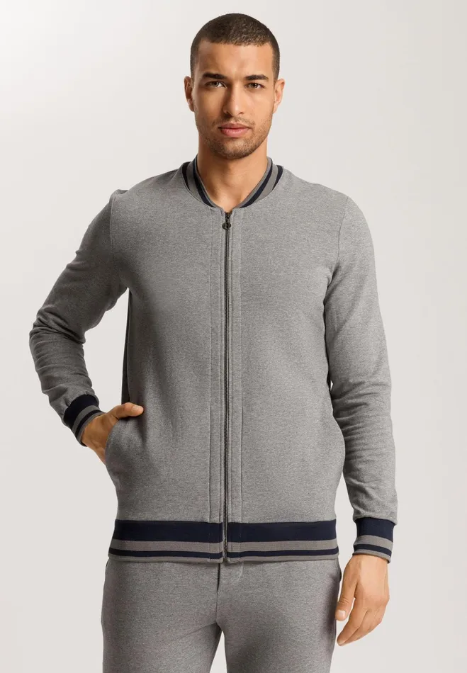 Cotton ZipUp Jacket Slate Melange Men HANRO Loungewear