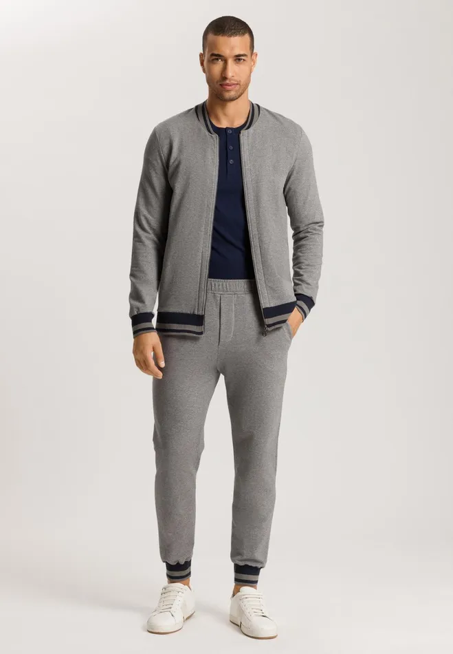 Cotton ZipUp Jacket Slate Melange Men HANRO Loungewear