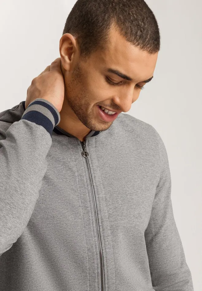 Cotton ZipUp Jacket Slate Melange Men HANRO Loungewear