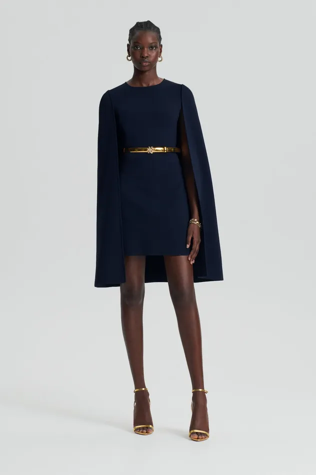 CREPE KNIT CAPE DRESS NAVY Capes Scanlan Theodore Women