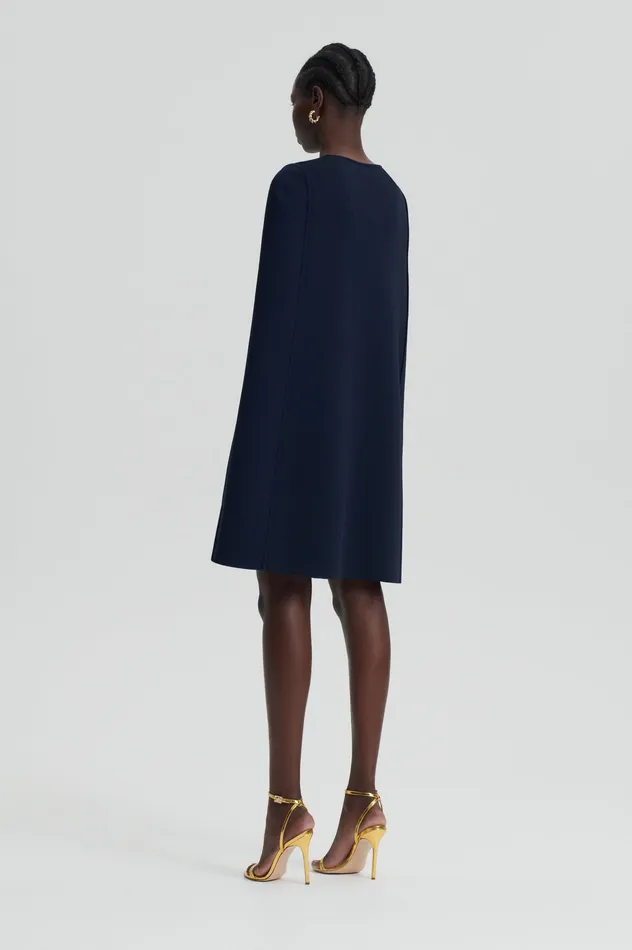 CREPE KNIT CAPE DRESS NAVY Capes Scanlan Theodore Women CREPE KNIT CAPE DRESS NAVY Capes Scanlan Theodore Women