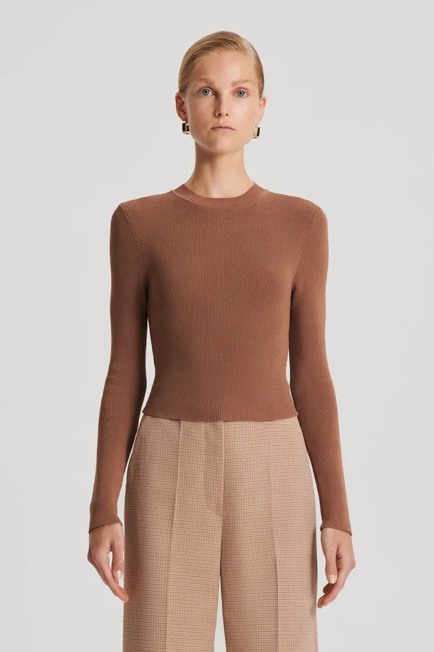 CREPE KNIT CREW NECK SWEATER SPICE Knitwear Scanlan Theodore Women CREPE KNIT CREW NECK SWEATER SPICE Knitwear Scanlan Theodore Women