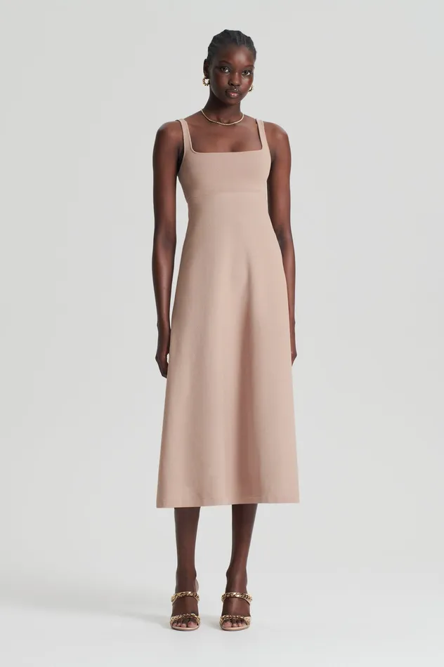 CREPE KNIT SQUARE NECK DRESS OAT Women Dresses Scanlan Theodore