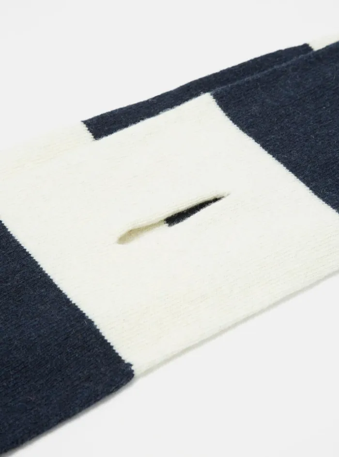 Deluxe Football Scarf In NavyEcru Soft Wool Men Universal Works Scarves