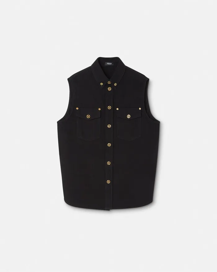 Denim Men Versace Denim Shirt Vest Black