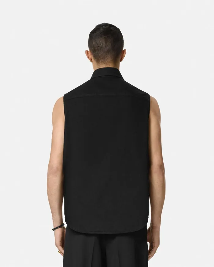 Denim Men Versace Denim Shirt Vest Black