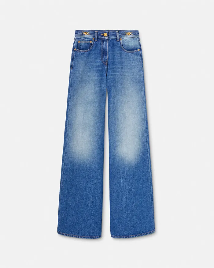 Denim Women Versace Medusa 03995 Wide Flared Jeans Blue