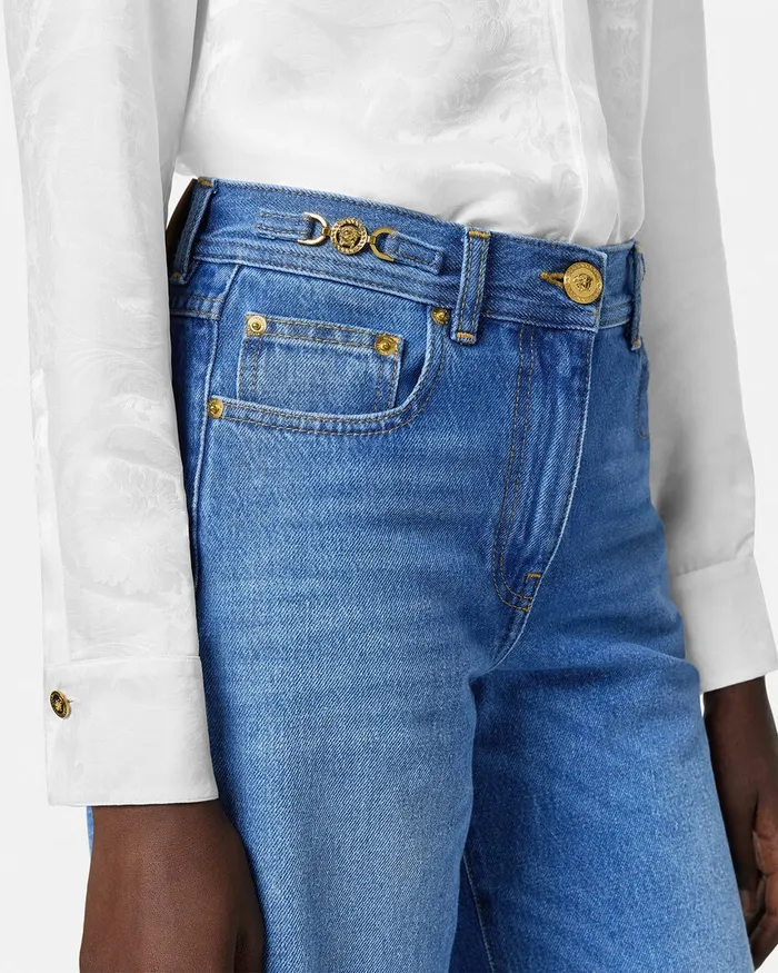 Denim Women Versace Medusa 03995 Wide Flared Jeans Blue