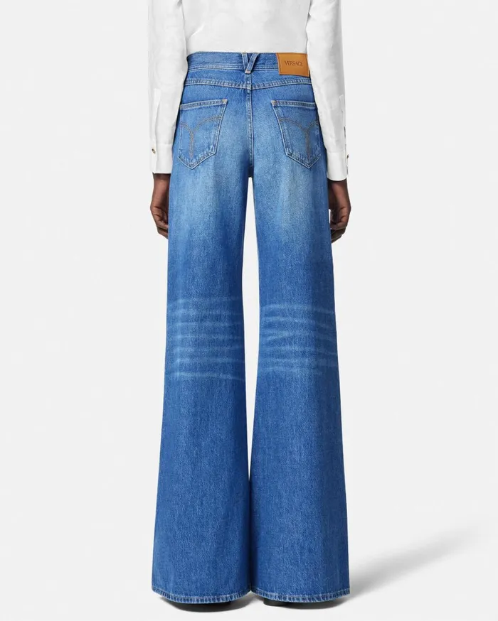 Denim Women Versace Medusa 03995 Wide Flared Jeans Blue
