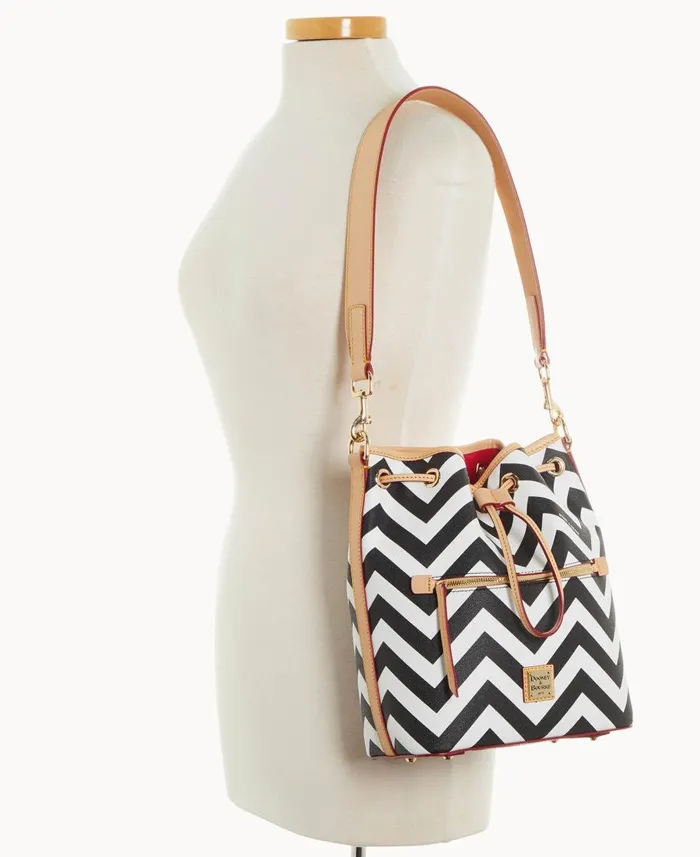 Dooney and Bourke Shoulder Bags Chevron Drawstring Black 8211 WomenMen