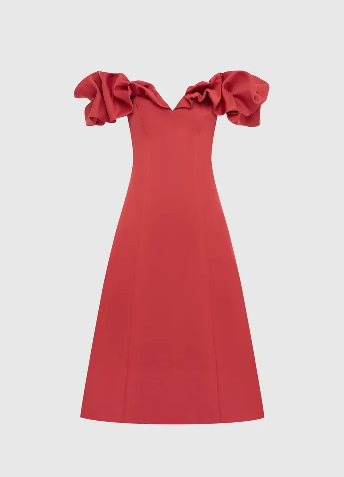 Dresses and Jumpsuits Annie Off Shoulder Frill Midi Dress 8211 Mulberry LEO LIN Women Dresses and Jumpsuits Annie Off Shoulder Frill Midi Dress 8211 Mulberry LEO LIN Women