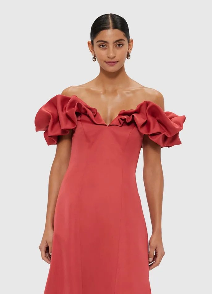 Dresses and Jumpsuits Annie Off Shoulder Frill Midi Dress 8211 Mulberry LEO LIN Women