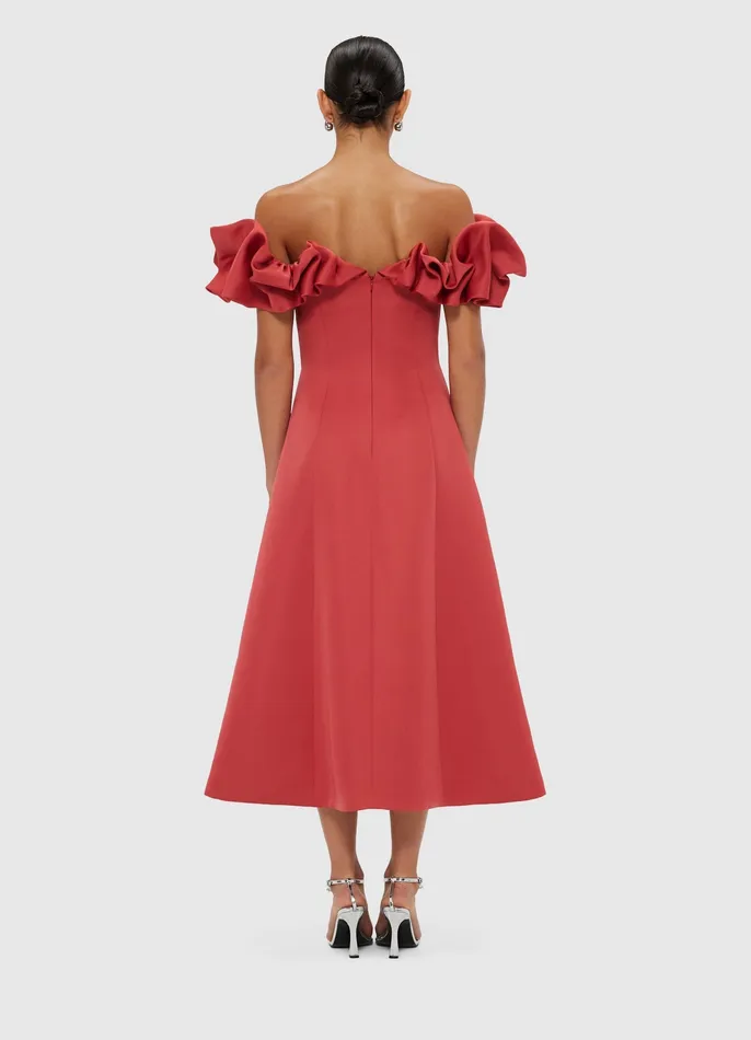 Dresses and Jumpsuits Annie Off Shoulder Frill Midi Dress 8211 Mulberry LEO LIN Women