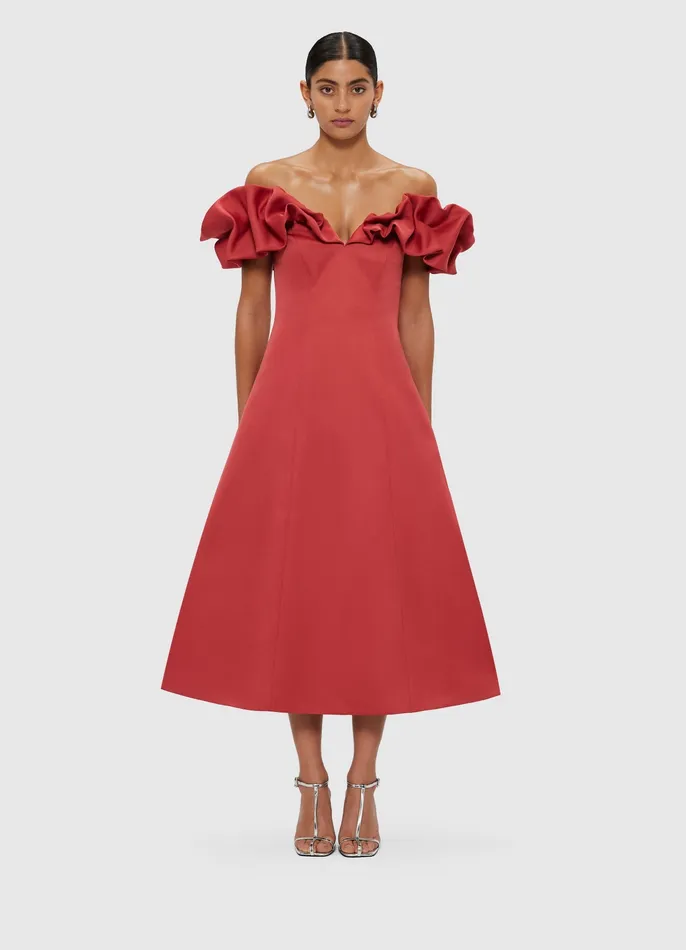 Dresses and Jumpsuits Annie Off Shoulder Frill Midi Dress 8211 Mulberry LEO LIN Women