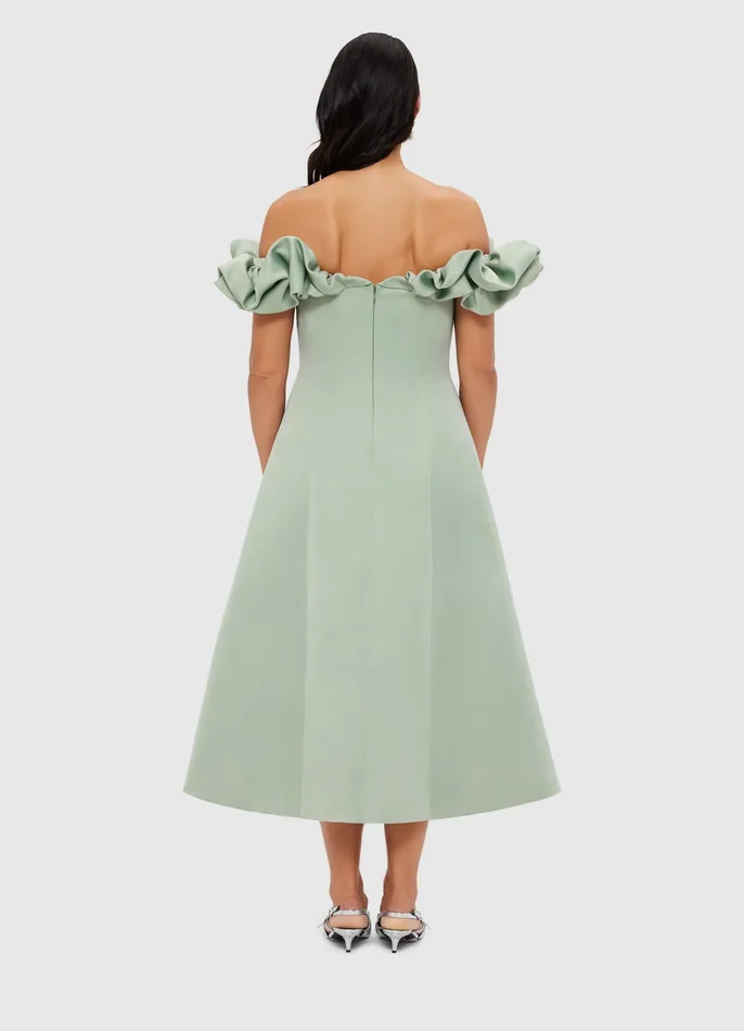 Dresses and Jumpsuits Annie Off Shoulder Frill Midi Dress 8211 Sage 8211 LEO LIN Women
