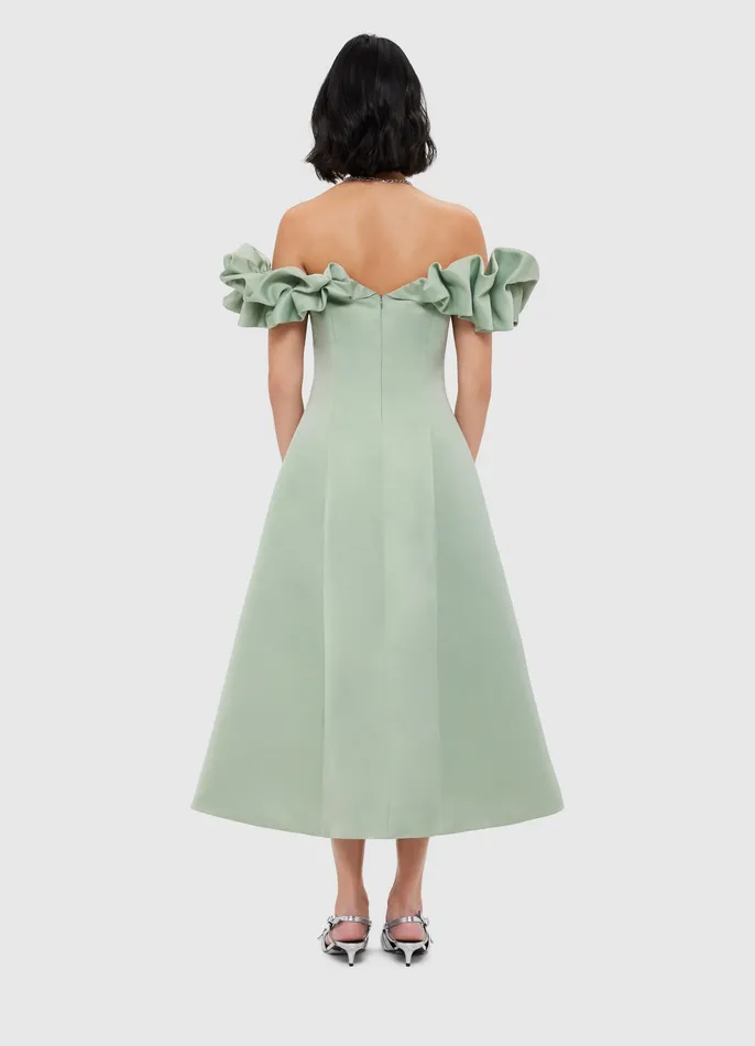 Dresses and Jumpsuits Annie Off Shoulder Frill Midi Dress 8211 Sage 8211 LEO LIN Women