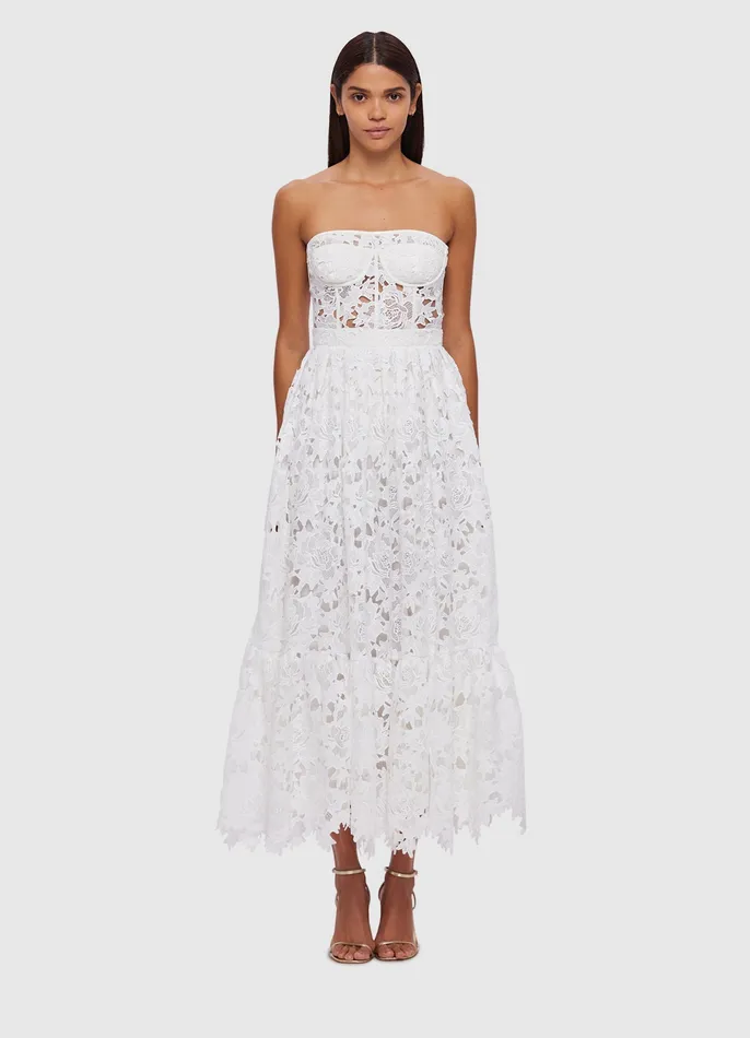 Dresses and Jumpsuits LEO LIN Women Emilia Lace Bustier Midi Dress 8211 Snow