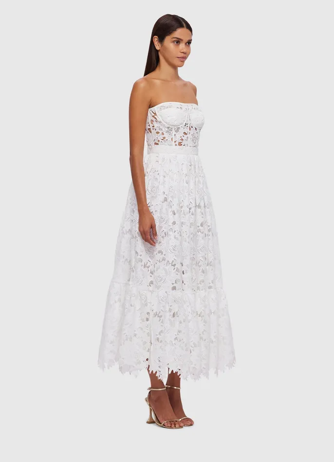 Dresses and Jumpsuits LEO LIN Women Emilia Lace Bustier Midi Dress 8211 Snow