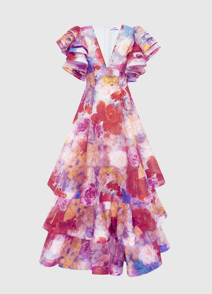 Dresses and Jumpsuits Women Federica Ruffled Gown 8211 Fleur Print LEO LIN