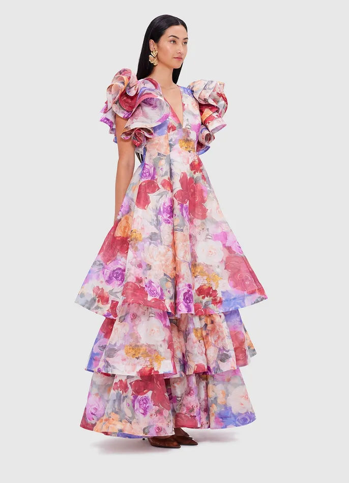 Dresses and Jumpsuits Women Federica Ruffled Gown 8211 Fleur Print LEO LIN