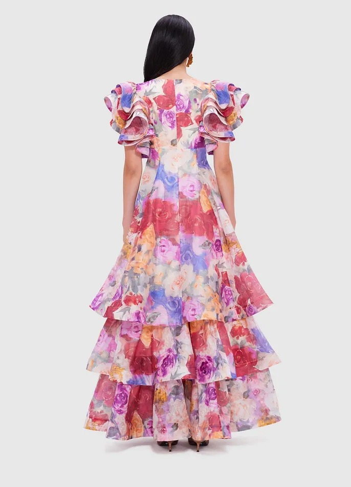 Dresses and Jumpsuits Women Federica Ruffled Gown 8211 Fleur Print LEO LIN
