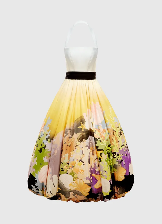 Dresses and Jumpsuits Women Nadia Voluminous Gown 8211 Neptune Print in Seashell LEO LIN