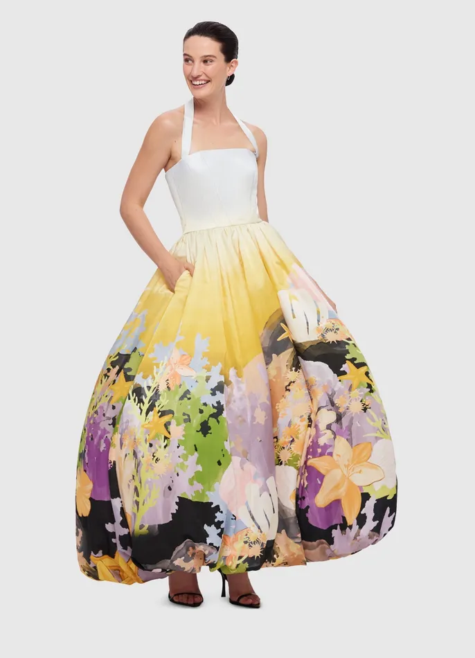 Dresses and Jumpsuits Women Nadia Voluminous Gown 8211 Neptune Print in Seashell LEO LIN