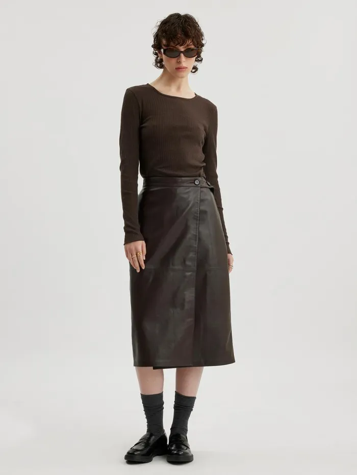 Dresses and Skirts Women Holzweiler Gabriela Leather Skirt Dk Brown