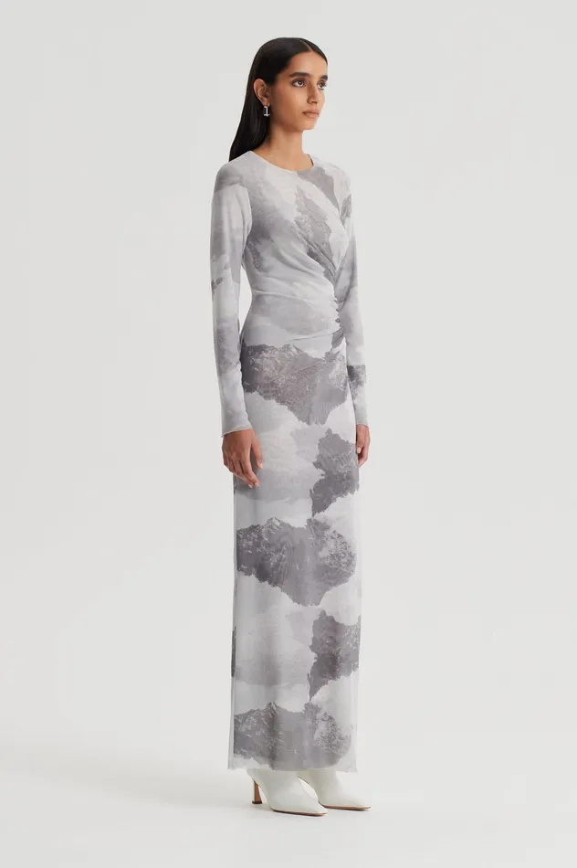 Dresses Scanlan Theodore Women MESH CLOUD PRINT DRESS GREY Dresses Scanlan Theodore Women MESH CLOUD PRINT DRESS GREY