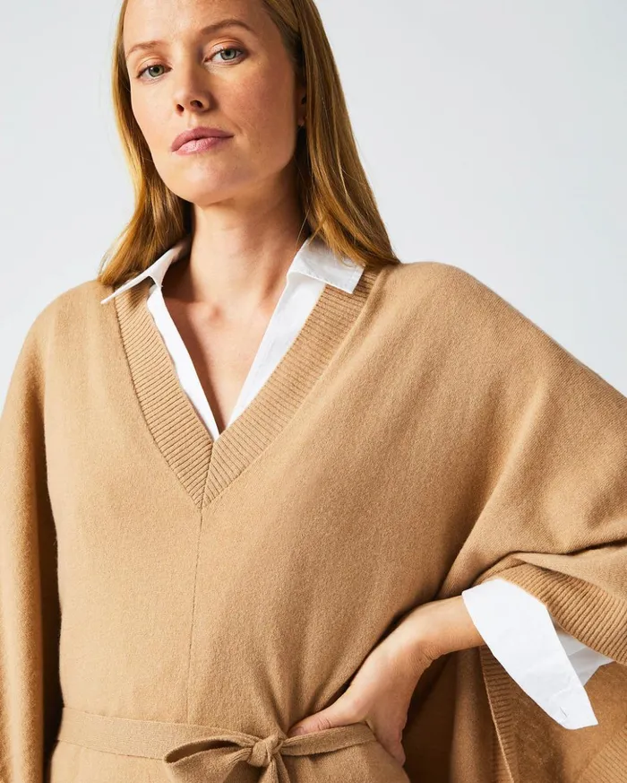 Dresses Women Billy Reid Poncho Sweater Dress Camel