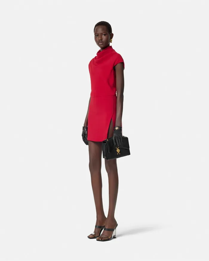 Dresses Women Versace Cady DrapedNeck Slit Mini Dress Red