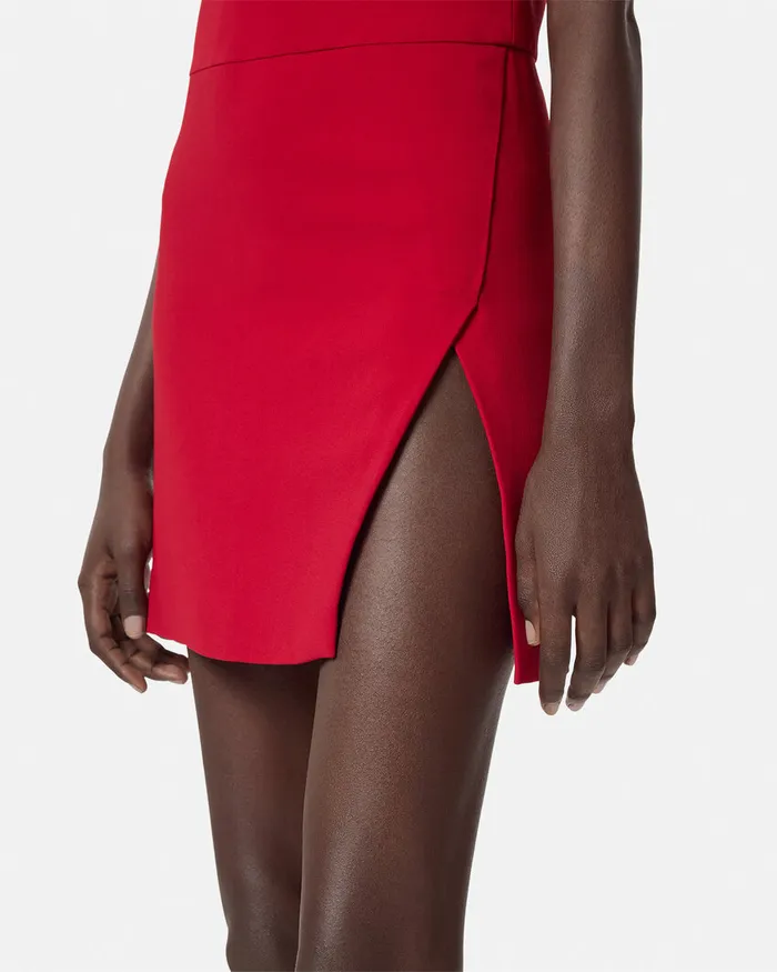 Dresses Women Versace Cady DrapedNeck Slit Mini Dress Red