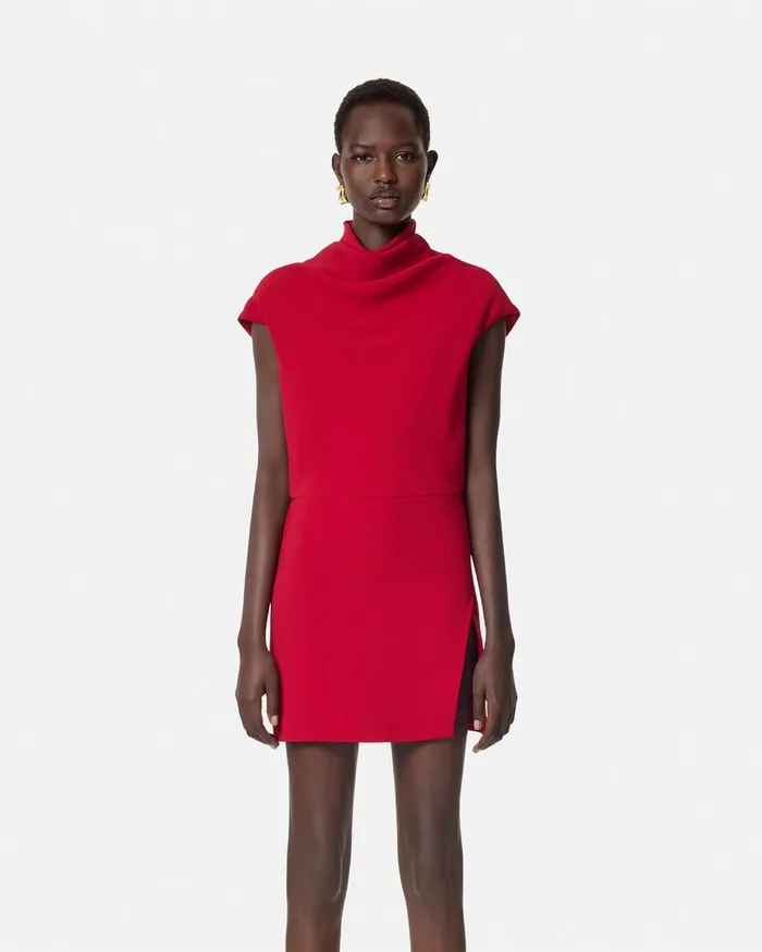 Dresses Women Versace Cady DrapedNeck Slit Mini Dress Red