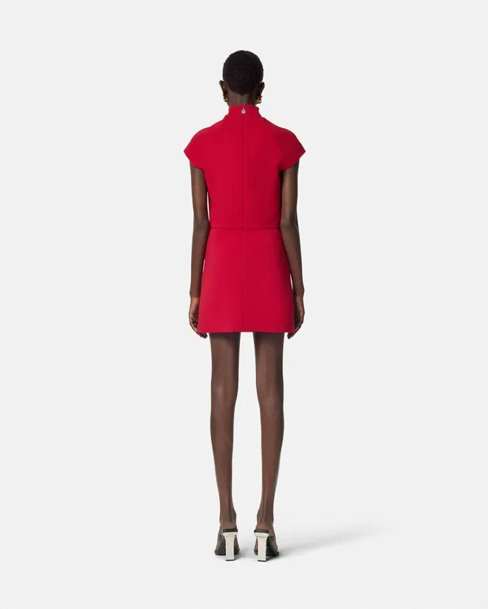 Dresses Women Versace Cady DrapedNeck Slit Mini Dress Red