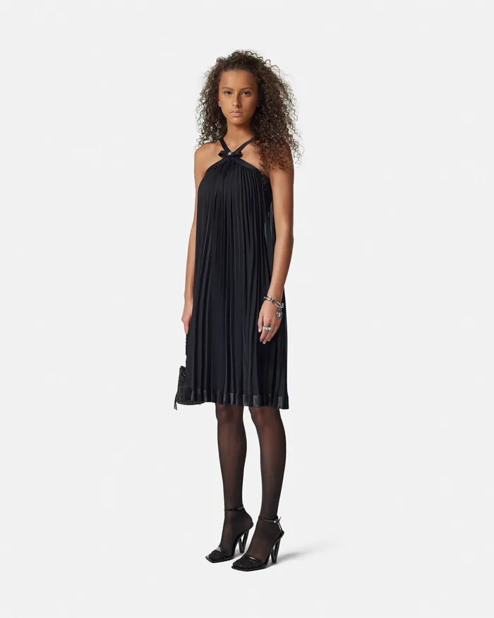 Dresses Women Versace Halterneck Pleated Mini Dress Black
