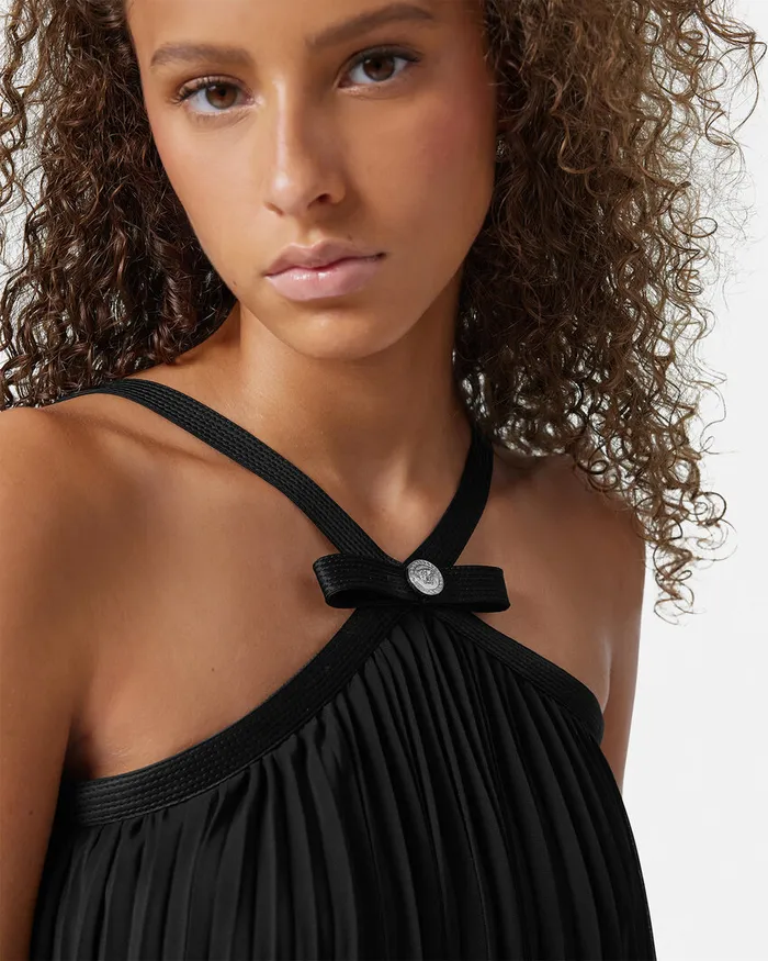 Dresses Women Versace Halterneck Pleated Mini Dress Black