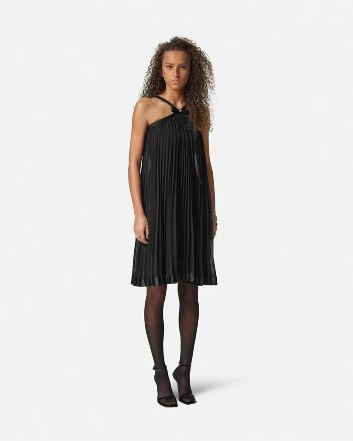 Dresses Women Versace Halterneck Pleated Mini Dress Black