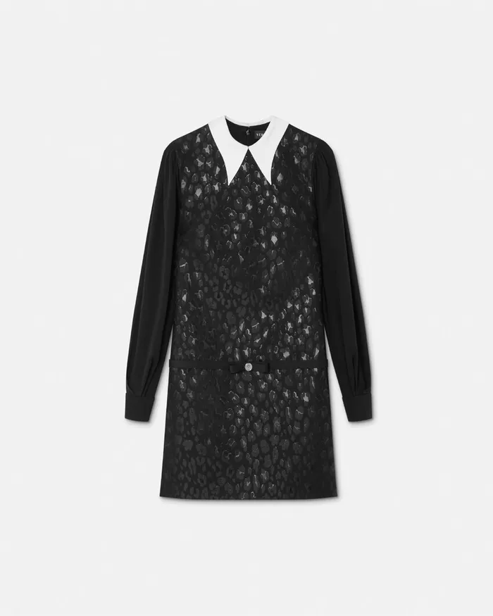 Dresses Women Versace Leopard ContrastCollar ALine Dress Black