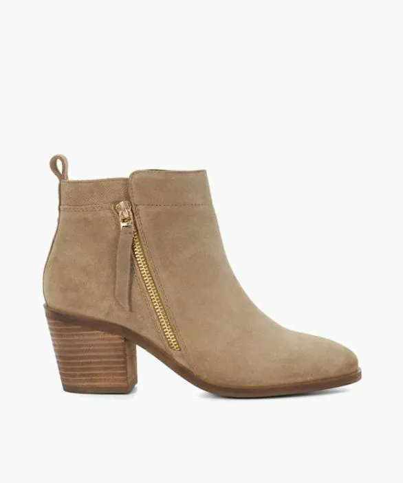 Dune London Ankle Boots Women Paicing Taupe Block Heel Side Zip Boots Neutral