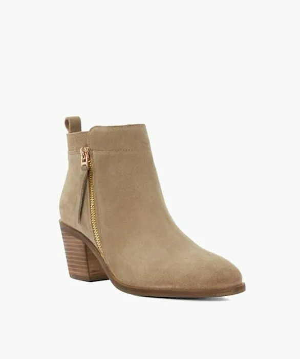 Dune London Ankle Boots Women Paicing Taupe Block Heel Side Zip Boots Neutral
