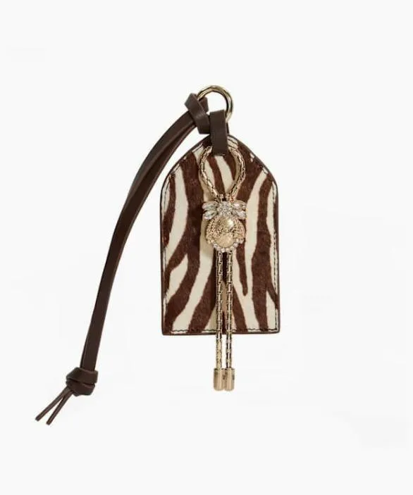 Dune London Bag Charms Women Jingled Zebra Leather Dune Bug Bag Luggage Label Charm Blackwhite