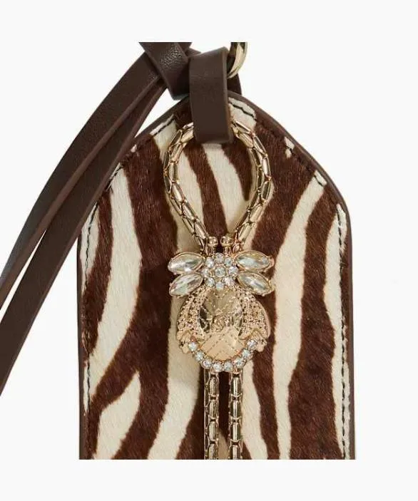 Dune London Bag Charms Women Jingled Zebra Leather Dune Bug Bag Luggage Label Charm Blackwhite
