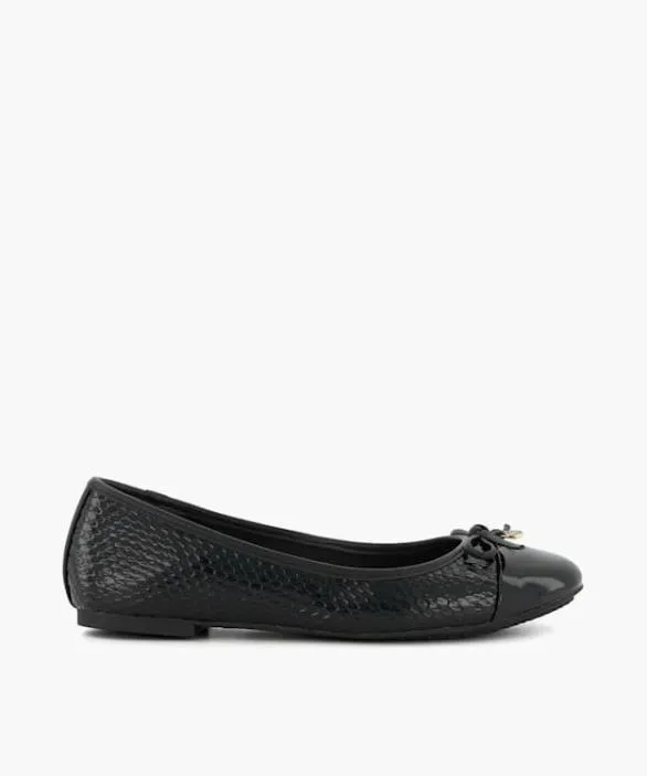 Dune London Ballet Pumps Women Hallo Black Wide Fit CharmDetail Ballet Shoes Black