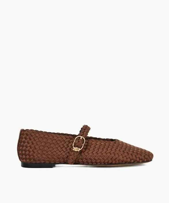 Dune London Ballet Pumps Women Headline Brown Leather Woven Mary Jane Ballet Flats Brown