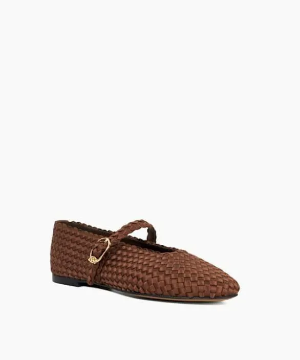Dune London Ballet Pumps Women Headline Brown Leather Woven Mary Jane Ballet Flats Brown