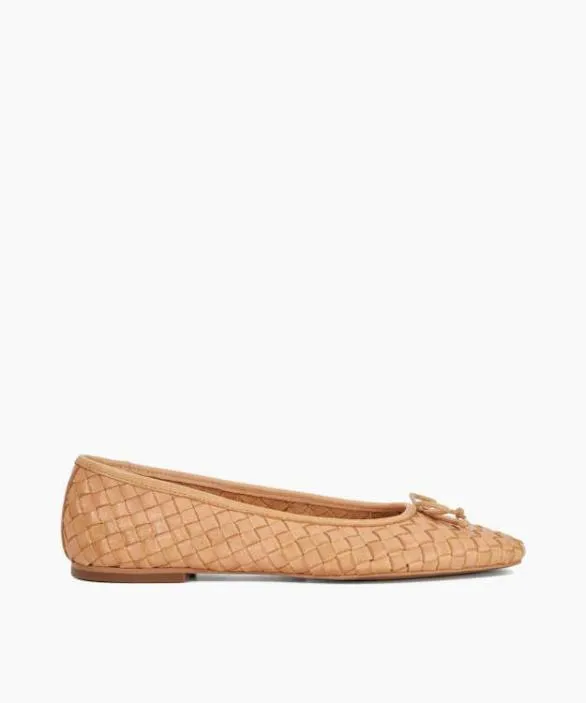 Dune London Ballet Pumps Women Heat Pink Woven Leather Bow Detail Ballet Pumps Pink
