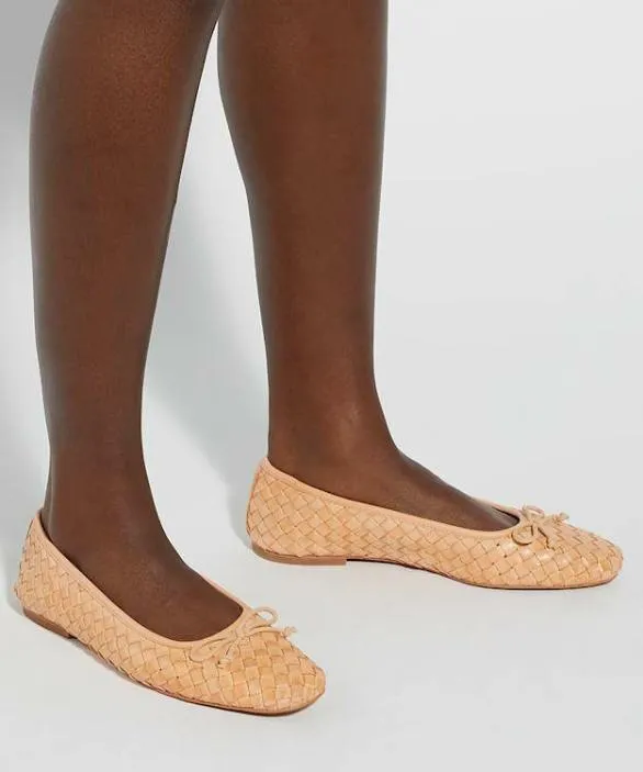 Dune London Ballet Pumps Women Heat Pink Woven Leather Bow Detail Ballet Pumps Pink