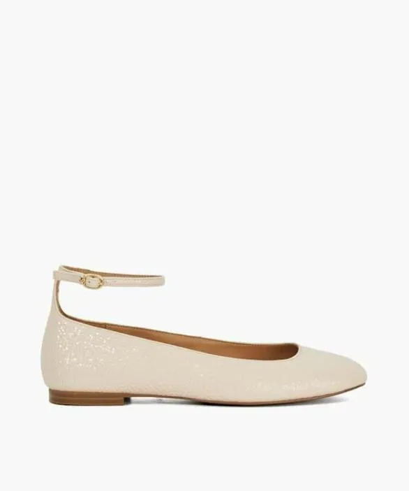 Dune London Ballet Pumps Women Hoop Ecru Ankle Strap Ballet Flats Neutral